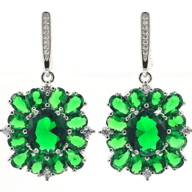 Green Emerald CZ 925 Silver Earrings for Women - Anniversary Gift