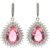 Stunning Aquamarine Pink Morganite CZ Silver Earrings
