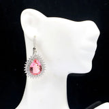 Stunning Aquamarine Pink Morganite CZ Silver Earrings