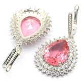 Stunning Aquamarine Pink Morganite CZ Silver Earrings