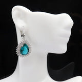 Stunning Aquamarine Pink Morganite CZ Silver Earrings