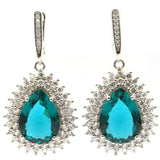 Stunning Aquamarine Pink Morganite CZ Silver Earrings