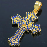 Classic Queen Long Cross Orange Spessartine Garnet Turquoise Tanzanite Pendant