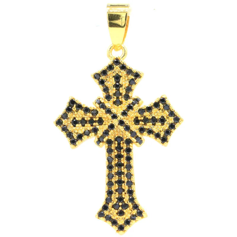 Classic Queen Long Cross Orange Spessartine Garnet Turquoise Tanzanite Pendant