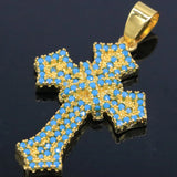 Classic Queen Cross Pendant with Orange Spessartine Garnet Turquoise Tanzanite