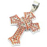 Classic Queen Long Cross Orange Spessartine Garnet Tanzanite Silver Pendant