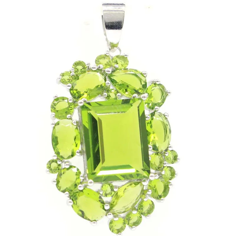 Green Peridot Pink Kunzite Wedding Silver Pendant