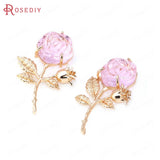 Champagne Brass Glass Rose Flower Connect Charms Pendants
