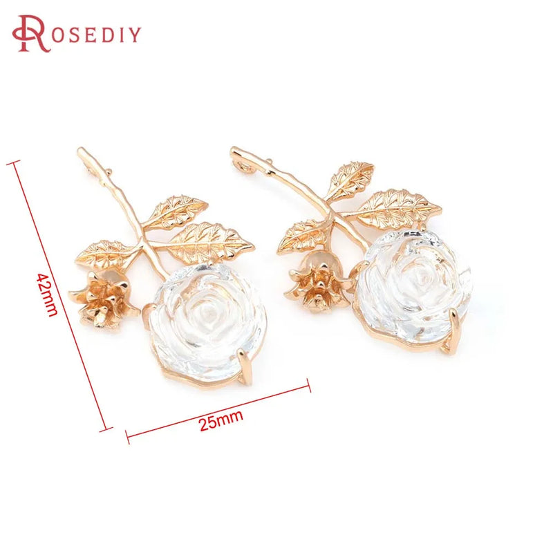 Champagne Brass Glass Rose Flower Connect Charms Pendants