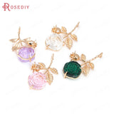 Champagne Brass Glass Rose Flower Connect Charms Pendants