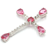 Cross Mosaic Pink Tourmaline CZ Pendant in 925 Sterling Silver