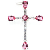 Cross Mosaic Pink Tourmaline CZ Pendant in 925 Sterling Silver