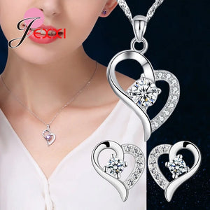 925 Silver Heart Charms Jewelry Set for Women Wedding