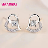 925 Silver Jewelry Set Heart Charms Necklace Earrings