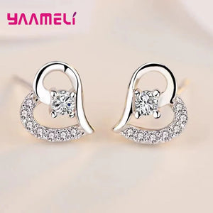 925 Silver Jewelry Sets for Women Wedding, CZ Heart Charms Necklace Earrings