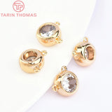 6PCS 7x4MM 24K Gold Brass Zircon Double Hole Charms Pendants DIY Jewelry