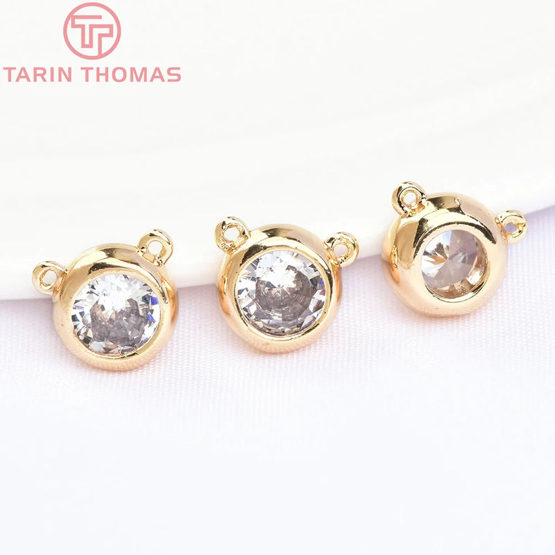 6PCS 7x4MM 24K Gold Brass Zircon Double Hole Charms Pendants DIY Jewelry