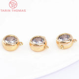 6PCS 7x4MM 24K Gold Brass Zircon Double Hole Charms Pendants DIY Jewelry