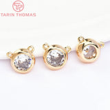6PCS 7x4MM 24K Gold Brass Zircon Double Hole Charms Pendants DIY Jewelry