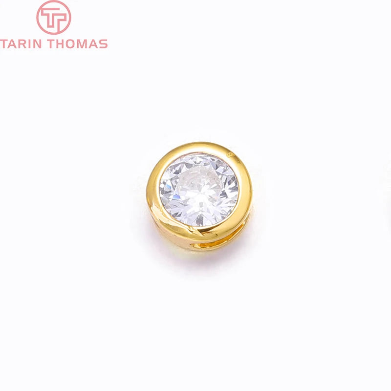 6PCS 24K Plated Brass Zircon Spacer Bracelet Beads Charms