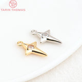 10PCS 8x14MM Hole 1MM 24K Brass Zircon Star Charms Pendants
