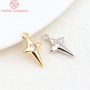 10PCS 8x14MM Hole 1MM 24K Brass Zircon Star Charms Pendants