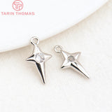 10PCS 8x14MM Hole 1MM 24K Brass Zircon Star Charms Pendants