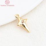 10PCS 8x14MM Hole 1MM 24K Brass Zircon Star Charms Pendants