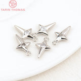 10PCS 8x14MM Hole 1MM 24K Brass Zircon Star Charms Pendants