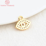 6PCS 7x11.5MM 24K Brass Zircon Eye Charms Pendants