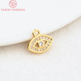 6PCS 7x11.5MM 24K Brass Zircon Eye Charms Pendants
