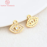 6PCS 7x11.5MM 24K Brass Zircon Eye Charms Pendants