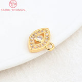 6PCS 7x11.5MM 24K Brass Zircon Eye Charms Pendants