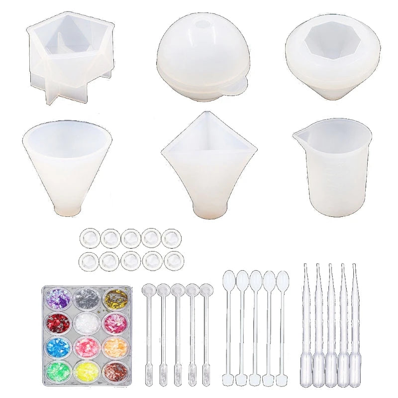 43Pcs Resin Casting Molds Kit Large Silicone Epoxy Mixing Cups Tools 13MD