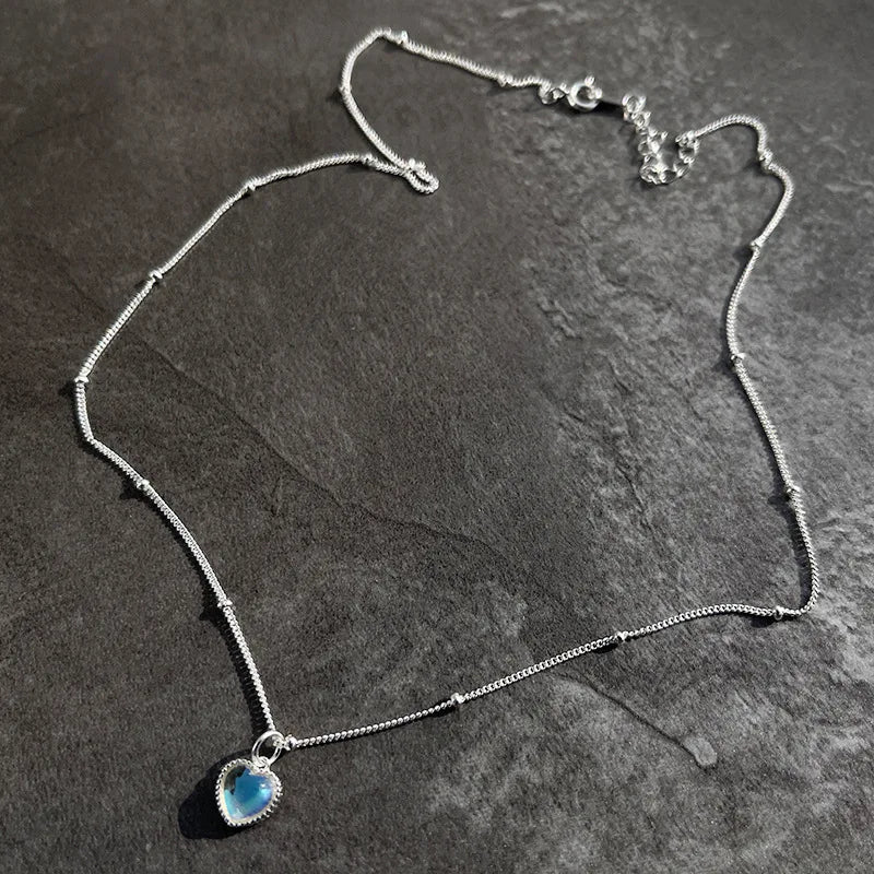 925 Sterling Silver Heart Moonstone Pendant Necklace for Women