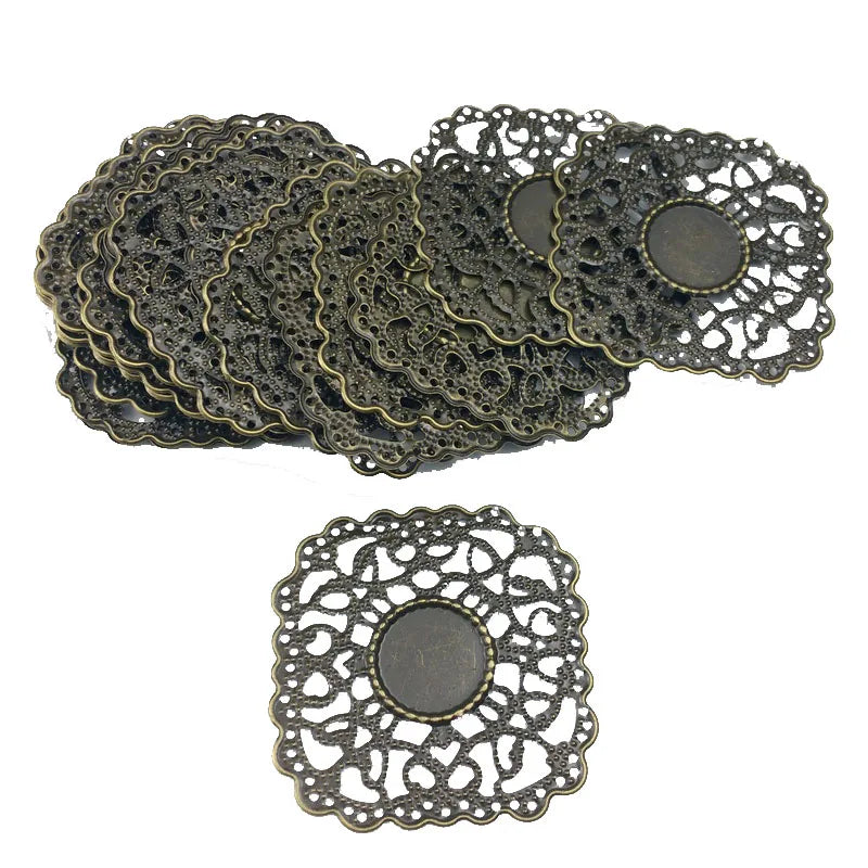 43mm 20pcs Filigree Hollow Round Findings, Bronze Tone Ornaments
