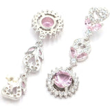 Red Ruby Sapphire Pink Kunzite CZ Silver Earrings