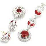 Real Red Ruby Created Violet Tanzanite CZ Silver Earrings