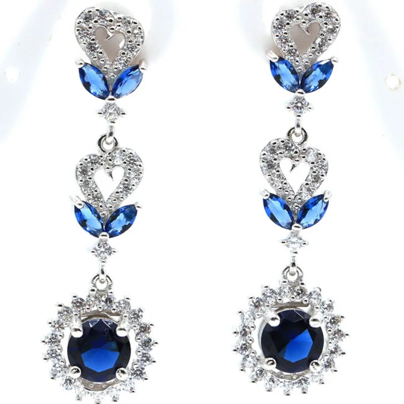 Real Red Ruby Created Violet Tanzanite CZ Silver Earrings