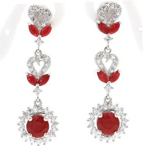 Real Red Ruby Created Violet Tanzanite CZ Silver Earrings