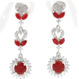 Real Red Ruby Created Violet Tanzanite CZ Silver Earrings