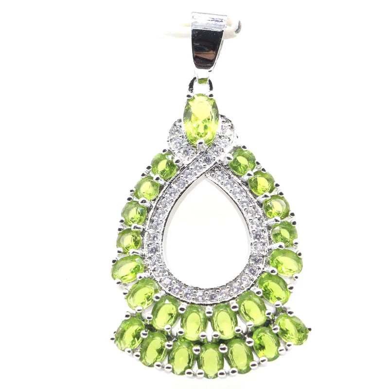 Green Peridot Pink Rhodolite Garnet CZ 925 Silver Pendant
