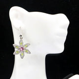 Pink Tourmaline Green Peridot CZ 925 Silver Earrings