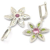 Pink Tourmaline Green Peridot CZ 925 Silver Earrings