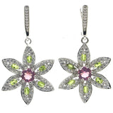 Pink Tourmaline Green Peridot CZ 925 Silver Earrings