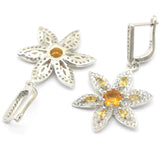 Golden Citrine Pink Tourmaline CZ 925 Silver Earrings