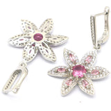 Golden Citrine Pink Tourmaline CZ 925 Silver Earrings