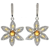 Golden Citrine Pink Tourmaline CZ 925 Silver Earrings