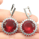 Gorgeous Red Blood Ruby CZ Silver Earrings for Women Gift