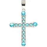 Classic Cross Aquamarine Pink Tourmaline Silver Pendant